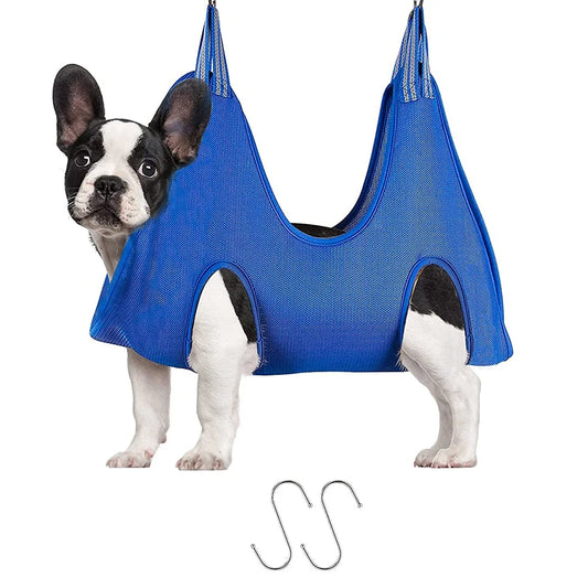 Pet Grooming Hammock, Dog & Cat Harnesses and Leash Set, Hanging Breathable Pet Grooming Helper for Bathing, Nail Cutting, Ear and Eye Care(Blue, M)